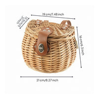 Handwoven Kids Front Bike Basket Natural Woven Wicker Bike Basket Lined Faux Leather Straps for Children