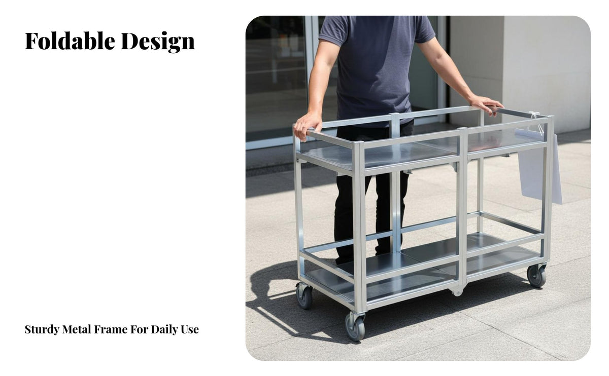 Mobile Advertising Cart Easy Assembly Foldable Vendor Stand Sturdy Rolling Market Stall for Vendors, Caterers, Night Markets, Roadside, Outdoor Events