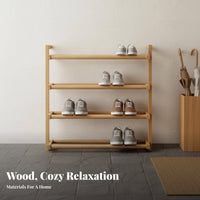Solid Wood Wooden Shoe Rack Space-Saving Multi-Tier Shoe Shelf Japanese Design Freestanding Storage Rack Simple and Modern for Families, Homeowners, Hallway, Living Room, Bedroom, Balcony