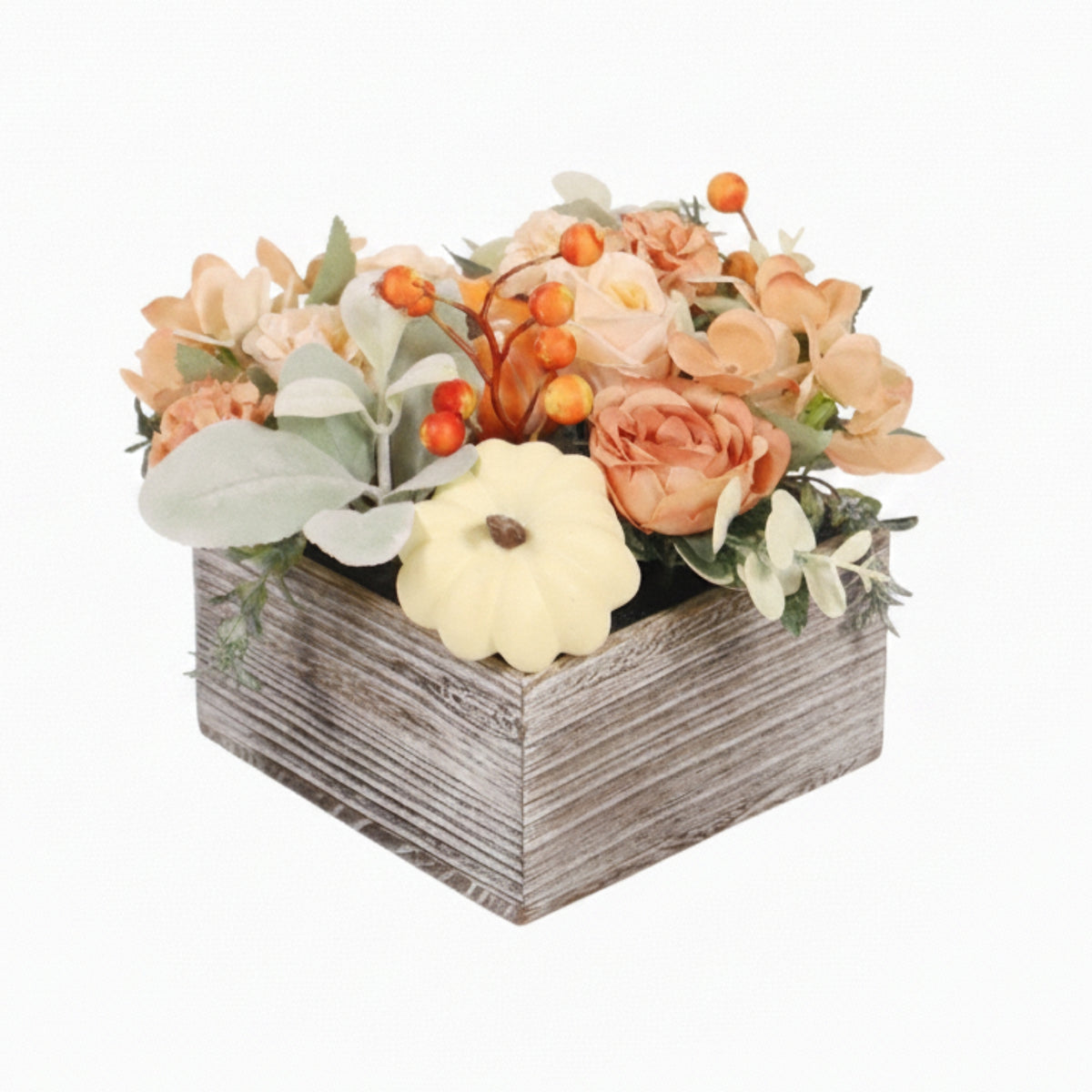 Flower Arrangement with Wooden Pot Rustic Flower Arrangement with Wooden Vase No Watering Artificial Floral Centerpiece for Thanksgiving