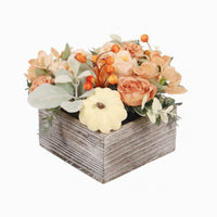 Flower Arrangement with Wooden Pot Rustic Flower Arrangement with Wooden Vase No Watering Artificial Floral Centerpiece for Thanksgiving