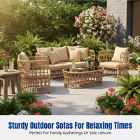 Outdoor Rattan Sofa, Waterproof Patio Furniture, Modern Garden Lounge, Sun-Resistant Couch