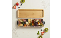 Built-in Compartments Bamboo Serving Tray with Lid Easy-Snap Locking System Divided Food Tray with Handles Food-Safe Safe Reversible Compartment Platter for Party Hosts, Picnic, Potluck