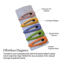Handmade Accessories for Women 5 Piece Set, Faux Leather for Teens Daily Wear, Korean Style Barrettes for Fringe Styling Sweet