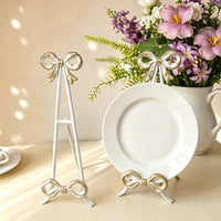 French Vintage Bow Plate Stand Matte Metal Tabletop Holder Kitchen Recipe Stand Sideboard Fireplace Decor