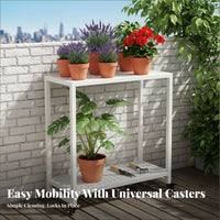 2-Tier Rolling Plant Stand Floor-Standing Flower Rack Large Capacity for Balcony