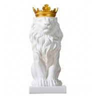 Lion Sculpture with Crown Gold-Toned Lion Statue with Crown Sculpted for Office