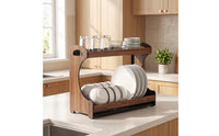 Two-Tier Dish Rack Holder Space-Saving Dish Rack with Drain Tray for Kitchen