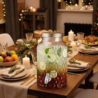 Water Dispenser Glass Water Jug with Fruit Infuser, Drink Dispenser with Wooden Base and Screw Lid