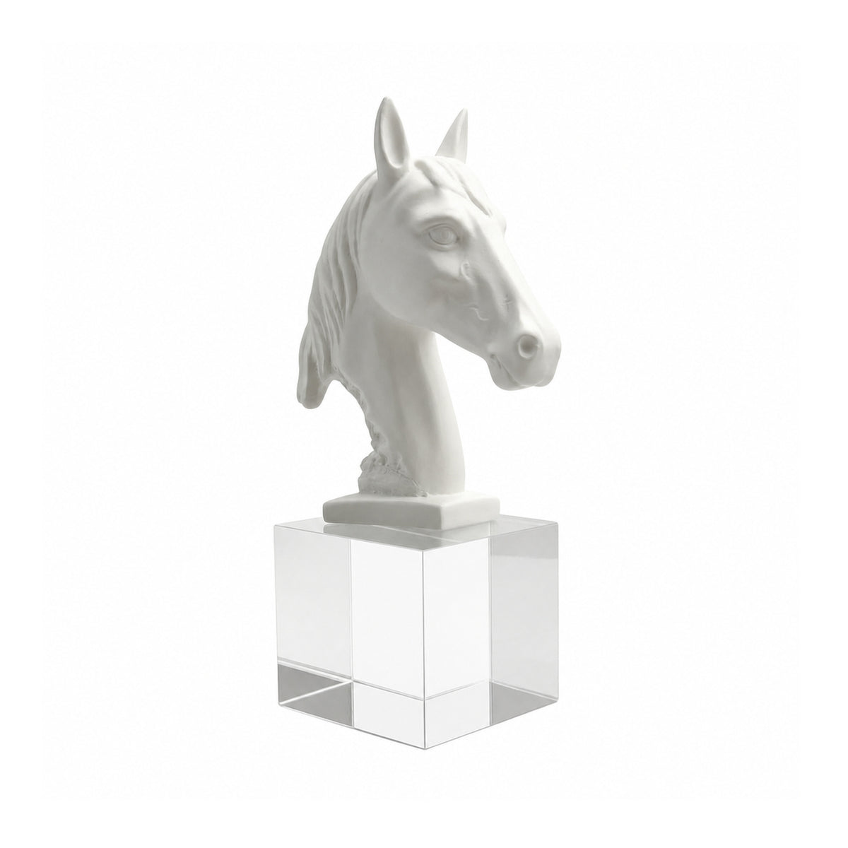 Horse Sculpture with Cubic Pedestal Base Elegant Horse Heads Sculpture Creative for Art Collectors, Living Room