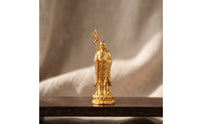 Brass Ksitigarbha Bodhisattva Statue Gold-Toned Ksitigarbha Figurine with Rod Miniature Statue with Lotus Base Tabletop for Buddhists, Practitioners, Home Altar, Meditation Room, Shrine