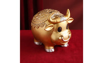 Bull Piggy Bank Gold-Toned Bull Savings Bank Embossed Saving Box for Collectors, Kids