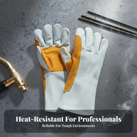 Extended Forearm Protection Metal-Joining Gloves Heavy Duty Leather Metal-Joining Gloves Retardant for Mechanics, Metalworking, Grinding
