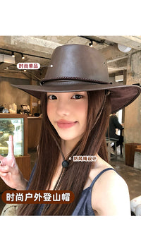 美式复古西部牛仔帽女春夏季新款户外骑马旅行遮阳防晒帽子登山帽