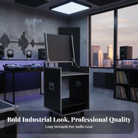 Heavy-Duty Construction Portable Amplifier Road Case Reinforced Aluminum Corners Slant Top Mixer Rack Case High Load Capacity PA Audio Equipment Cabinet Braking Wheels for DJs, Sound Technicians, Musicians, KTV Room, Live Performance, Studio, Touring