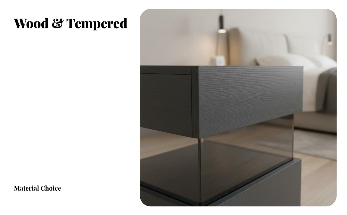 Minimalist Design Suspended-Top Bedside Cabinet Floating Illusion Design Nightstand Space-Saving Bedroom Furniture Ample Storage for Apartment Dwellers, Homeowners, Students, Small Areas, Dorm Room, Office