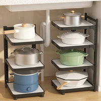 Adjustable Kitchen Pot Rack, Pan Organizer for Small Kitchens, 53x27cm, Freestanding Kitchen Shelf Height-Adjustable, Matte Dark Gray/White