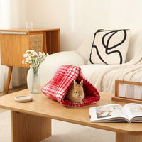 Semi-Enclosed Bunny Hideaway with Thermal Insulation, Guinea Pig Cage Accessories, Small Animal Winter Warm Nest for Ferrets and Hamsters