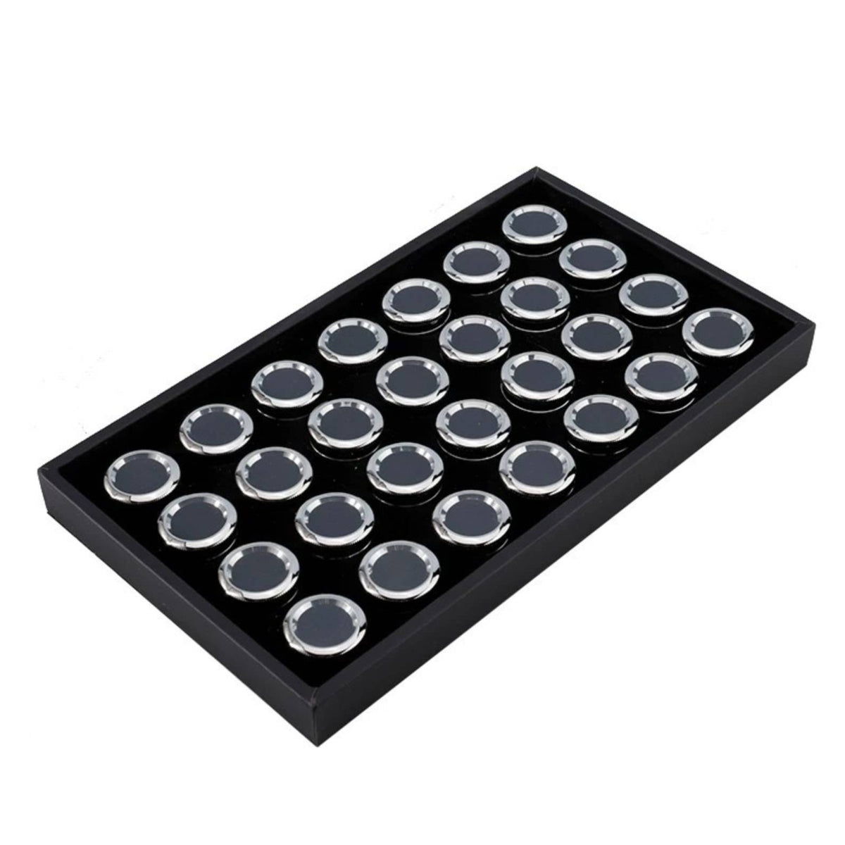 Metal Jewelry Box with Tray Round Gem Jar with Tray Cylindrical Loose Stone Display Box for Collectors, Workbench, Countertop