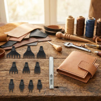 Leather Hole Punch Tool Set Multi-Pronged Interchangeable Hole Punch Tool Knurled for Leathercrafters, Hobbyists, Leathercraft, Belt Making