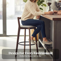 Nordic Aesthetic Wooden High-Back Stool Industrial Design Bar Seating With Backrest Counter-Height Chair Round Footrest for Cafe Owners, Homeowners, Adults, Coffee Shop, Restaurant, Reception Area, Dining Room