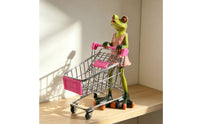 Frog Figurine with Shopping Cart Charming Miniature Shopping Cart Figurine Statue for Desk