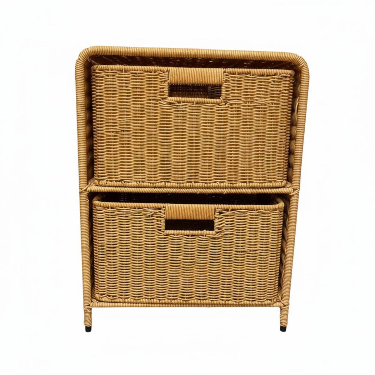 Rattan Bedside Cabinet Built-in Handles Woven Bedside Cabinet Short Legs Household Organizer for Home Storage
