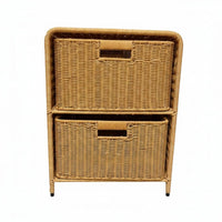 Rattan Bedside Cabinet Built-in Handles Woven Bedside Cabinet Short Legs Household Organizer for Home Storage