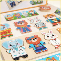 Educational Animal Dress-up Puzzle Matching Wooden Puzzle with Board Easy to Handle Toy Preschool for Classroom