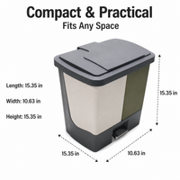 Kitchen Bin, Dual Compartment Pedal Bin with Soft Close Lid, Polypropylene Recycling Bins for Kitchen, Grey