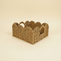 Woven Paper Rope Basket Large Capacity Edge Basket with Handles Multi-Functional Rattan Style Storage Bin for Kitchen, Living Room, Shelves