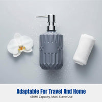 Glass Soap Dispenser Bottle, Crystal Cut, Pump Design, Bathroom Accessory for Shampoo, Body Wash, Hotel & Home