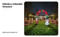 Green Bow Santa Snowman Arch Snowflake Print Christmas Inflatable Arch Outdoor Stable Ground Stakes