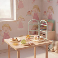 Toy Dessert Stand with Pretend Desserts Three-Tier Dessert Stand with Sweets Rounded Edges Wooden Pretend Desserts Set for Classroom