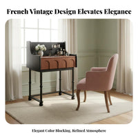 French design Bedside Vanity Cabinet Storage Drawer Dressing Table space-efficient Design Makeup Station illuminated Lighted Mirror for Women, Small Apartment Dwellers, Teens, individual Grooming