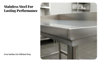 With Backsplash Stainless Steel Work Table Easy to Clean Restaurant Kitchen Work Table Rust-Proof Stainless Steel Workbench High Load Capacity for Home Cooks, DIY Enthusiasts, Cafe, Bakery, Garage, Laundry Room