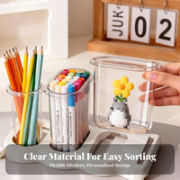 Desktop Pen and Pencil Holder Clear View Design Slanted Pen Holder Easy Access Detachable Stationery Holder for Kids, Home Office, Classroom