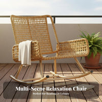 Weather Resistant Rattan Rocking Lounge Chair Breathable Weave Rattan Rocking Chair Soft Cushion Included Oversized Patio Rocker Wide Seat for Seniors, Homeowners, Readers