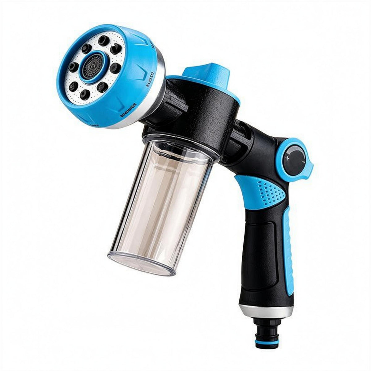 Transparent Reservoir Multifunction Spray Textured Grip Handheld Water Blue Accents Multi Function Water Jet Nozzle