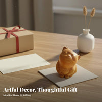 Carved Cat Figurine Birthday Gift Sandalwood Cat Statue Solid Wood