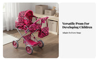 Realistic Design Doll Stroller Child Safe Foldable Doll Stroller Lightweight Toy Pram Long-Lasting Construction for Girls, Toddlers