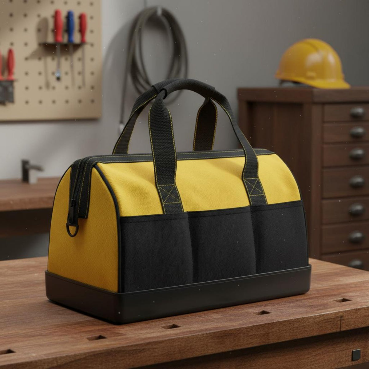 Sturdy Material 14 Inch Tool Bag Wear Resistant Hard Bottom Tool Bag Large Capacity Padded Handle for Electricians, Technicians, Mechanics, Workshop, Construction Site, Garage