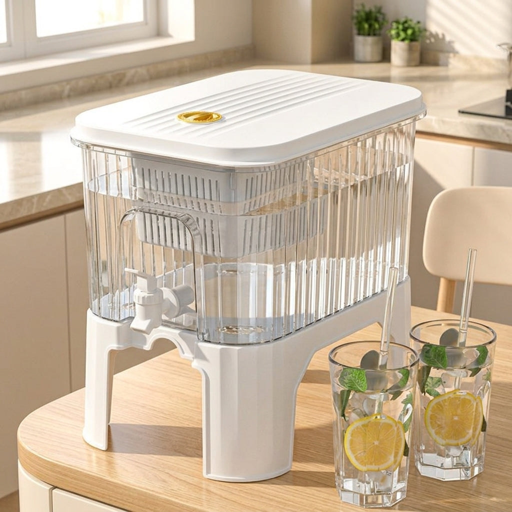 Water Dispenser with Stand and Ice Compartment, Rectangular Fridge Jug for Cold Brew, Juice Dispenser and Drink Dispenser for Refrigerator Use