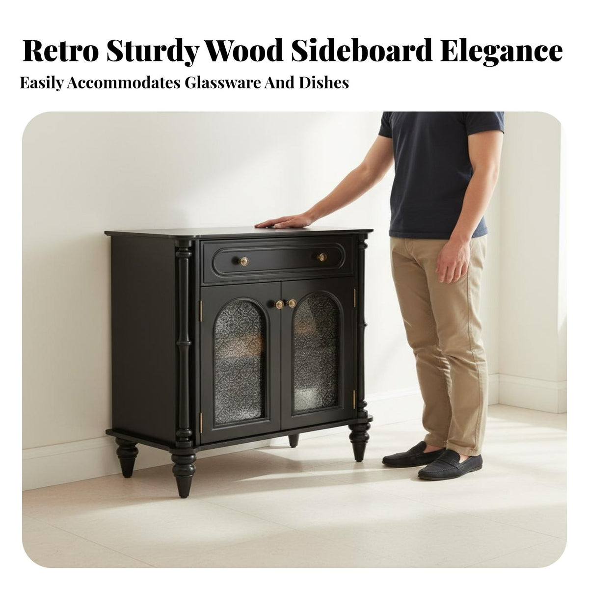 Vintage American Sideboard Versatile Use French Design Buffet Adjustable Shelves Dining Room Credenza for Homeowners, Adults, Entryway, Hallway