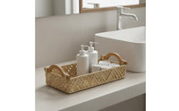 Handmade Woven Paper Rope Basket Multi-Purpose Entryway Catchall Tray Rustic Design for Bathroom, Cabinet
