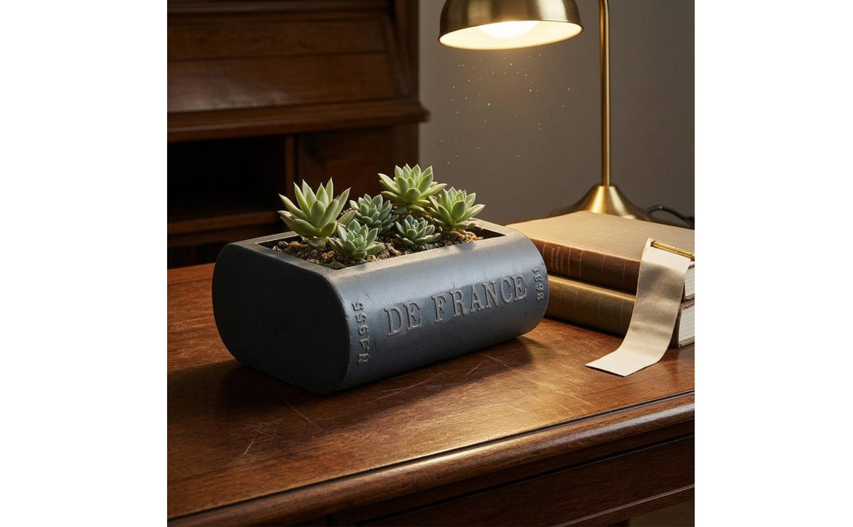 Metal Planter Drainage Hole Book-Shaped Vase Textured Plant Pot