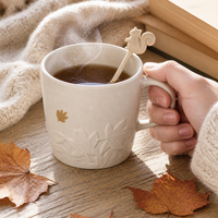 Autumn Maple Leaf Squirrel Ceramic Mug with Silicone Stirrer