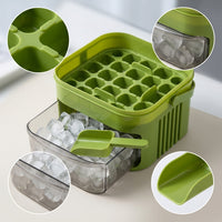 Press-Type Ice Cube Tray with Storage Box and Scoop, Food-Grade Silicone Ice Maker Mold for Home Refrigerator, Square Ice Cubes