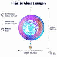 Modern 3D Wind Chime, Suncatcher for Garden & Balcony, 30.5cm Diameter, 55cm Height, Weatherproof Wind Spinner for Homeowners