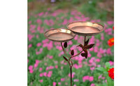 Vintage-Style Iron Bird Feeder Stake Copper-Brown Finish doubleDish Bird Feeder Shallow Round Bowls